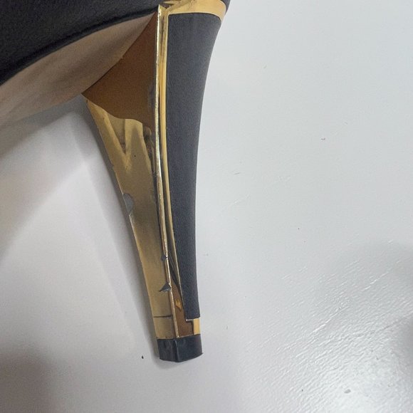 Louise et‎ Cie Black Gold Trim Leather Peep Toe Booties 8.5 - Picture 11 of 13